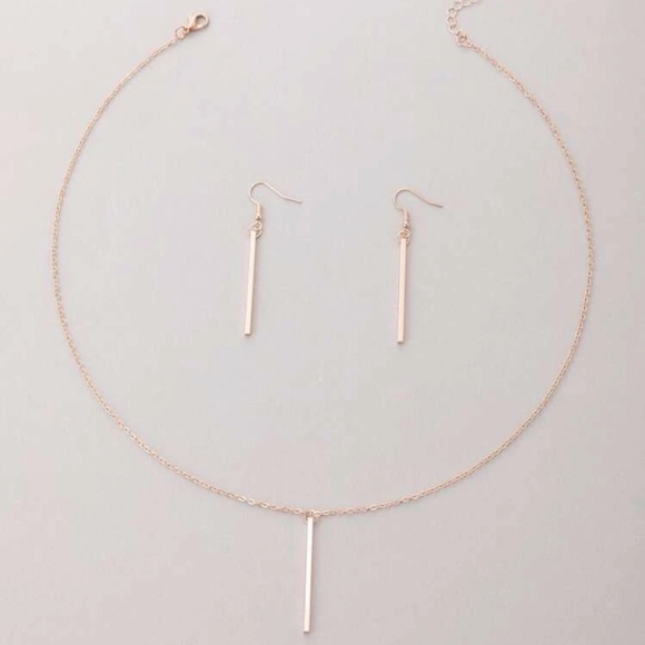 2 pcs Bar Geometric Drop Earrings and Necklace Set Rose Gold - Picture 3 of 7